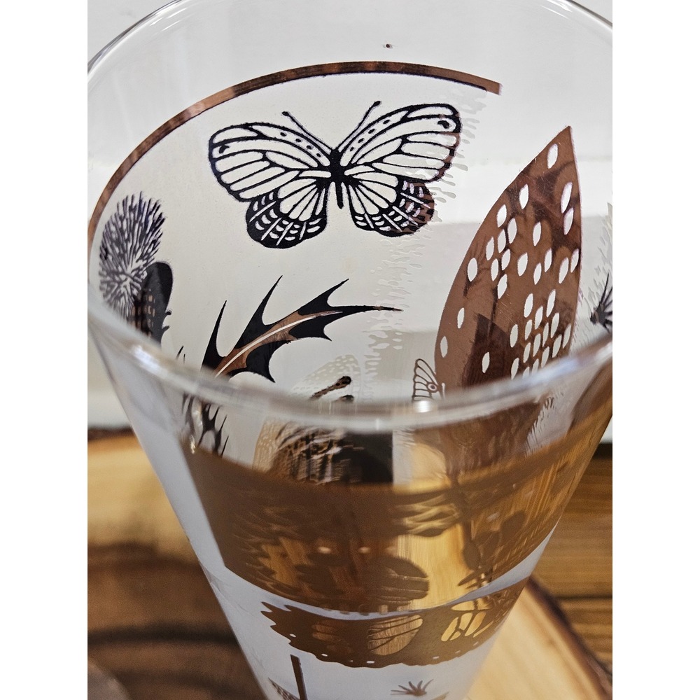 VTG MCM 22 KT Gold Butterfly Thistle Frosted Fred Press Champagne Set of 2 - Picture 6 of 8